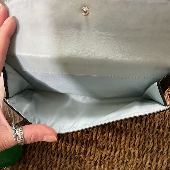 COACH VINTAGE TURN-LOCK WALLET GENUINE GLOVE TANNED BLACK LEATHER BLUE INTERIOR - Picture 5 of 7